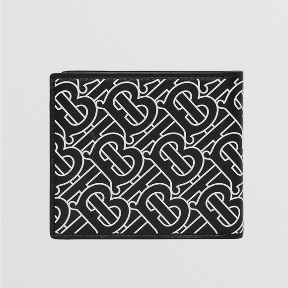 BURBERRY TB MONOGRAM PRINT LOGO OFF-WHITE BLACK LEATHER BIFOLD BILL WALLET NWT - Picture 12 of 13